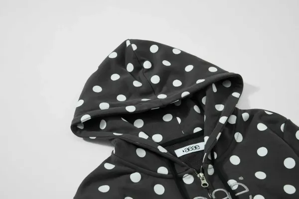 Saint Tears Polka Dot Cropped Zip-Up Hoodie Black - 21