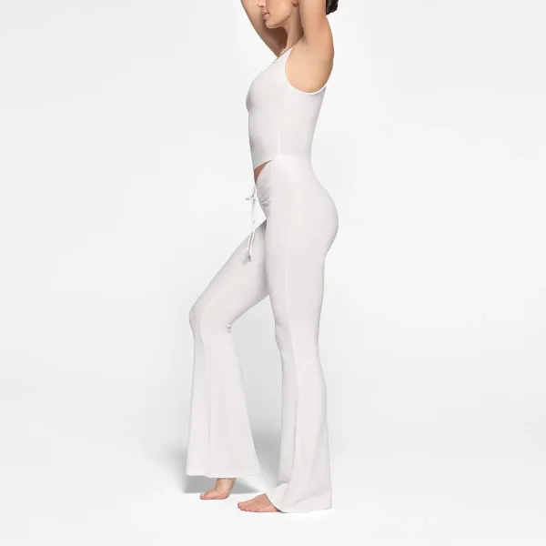 Blue Drawstring Waist Flare Pants - 19