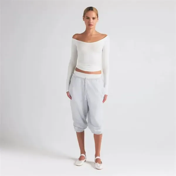Off-White Ribbed Off-Shoulder Long Sleeve Top Black - 8