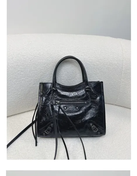 Balenciaga Mini City Bag Black Crinkled Leather Handbag - 19