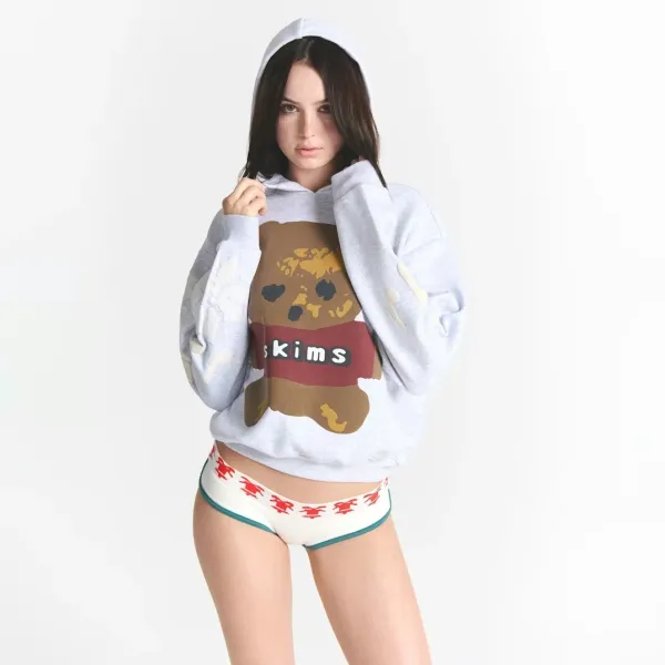Skims Bear Graphic Cropped Hoodie Gray - 2