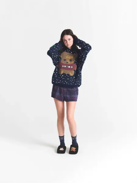 Skims Bear Graphic Cropped Hoodie Gray - 10