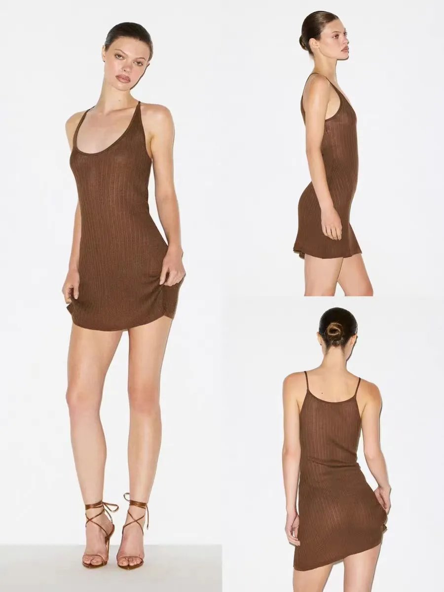 GRA Ribbed Knit Cami Top Brown - 3