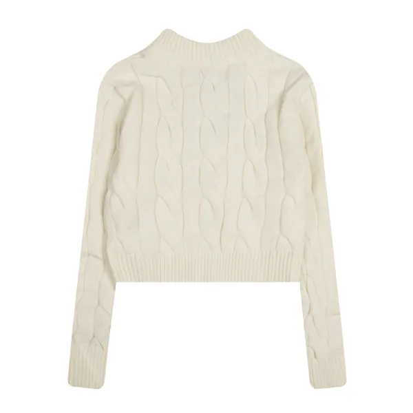 Ralph Lauren Cable Knit Cropped Zip-Up Sweater Navy - 4