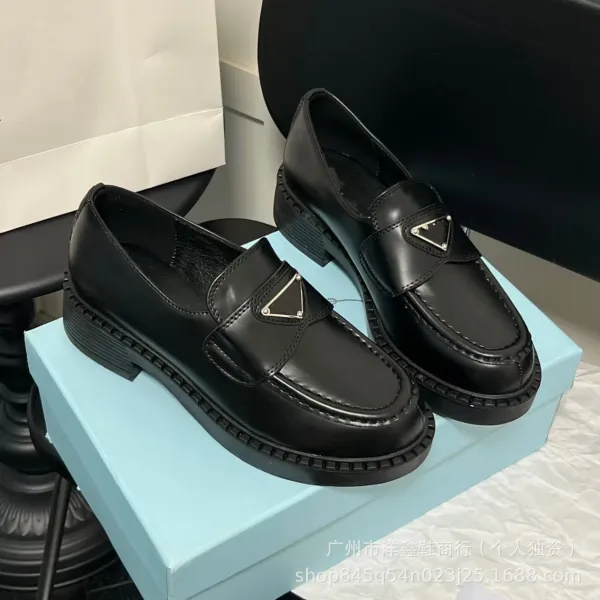 Prada Cleated Loafers Black Patent Leather Chunky Platform Loafers - 25