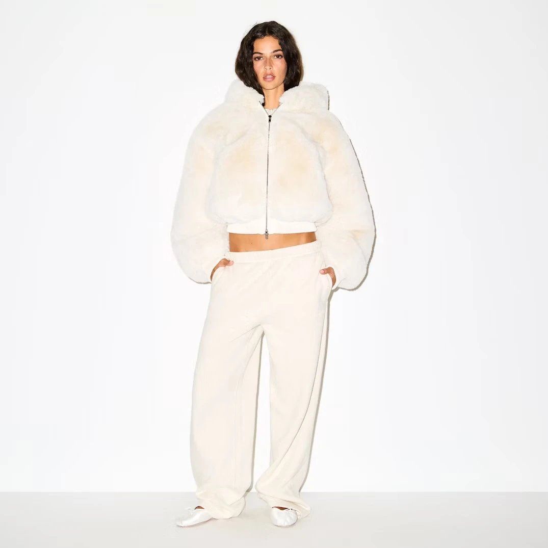 Faux Fur Cropped Hooded Bomber Jacket in Camel - 12