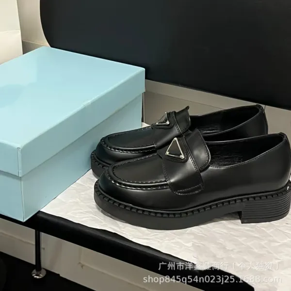 Prada Cleated Loafers Black Patent Leather Chunky Platform Loafers - 27