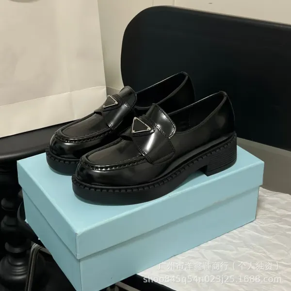 Prada Cleated Loafers Black Patent Leather Chunky Platform Loafers - 28