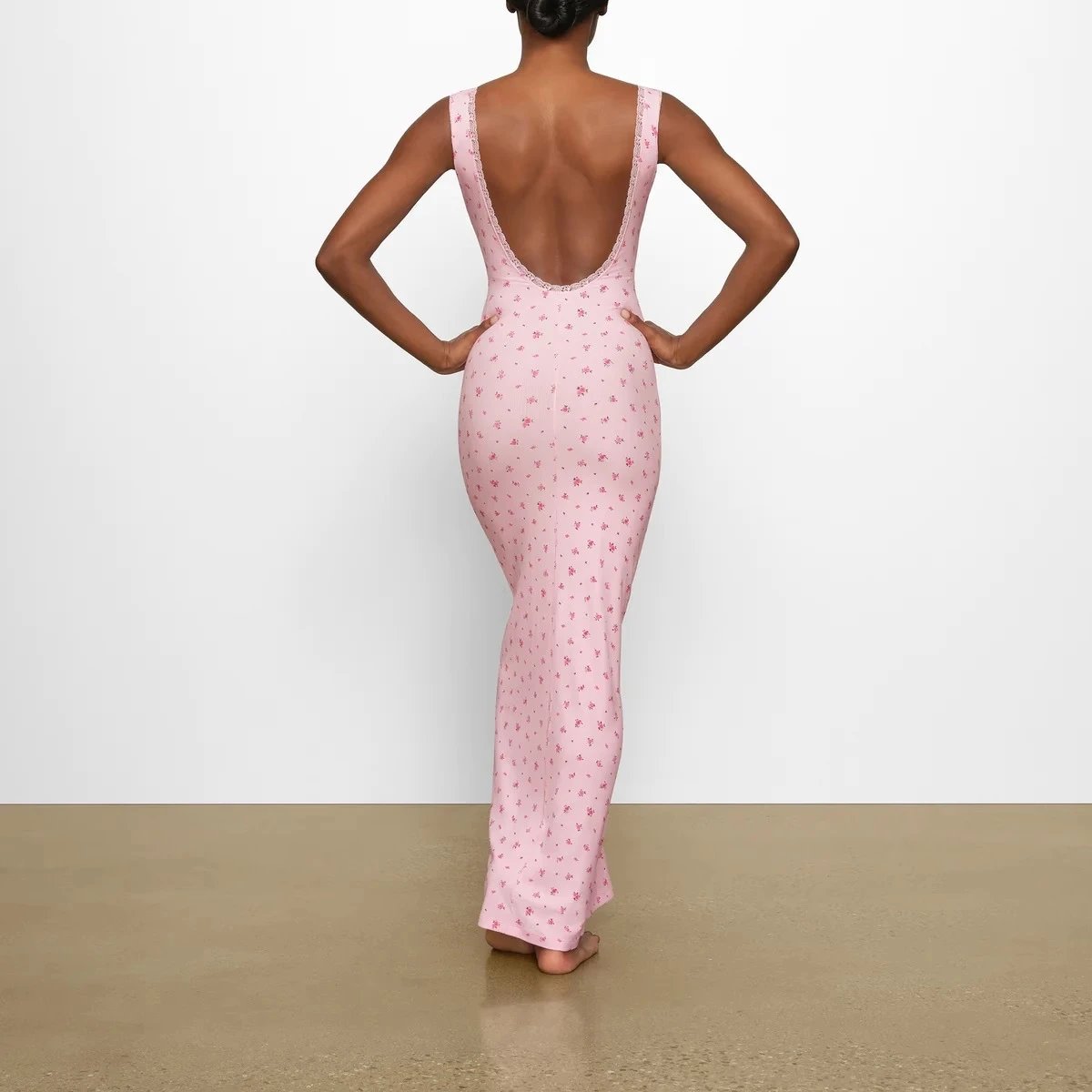 Black Lace-Trimmed Knit Maxi Dress - 3