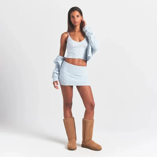 Cable Knit Cropped Vest Top in Light Gray - 30