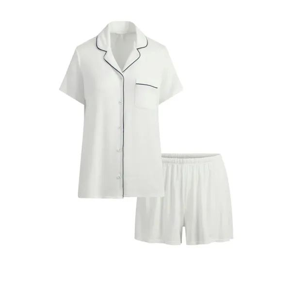 Pink Short-Sleeve Button-Up Pajama Set Sleepwear - 7