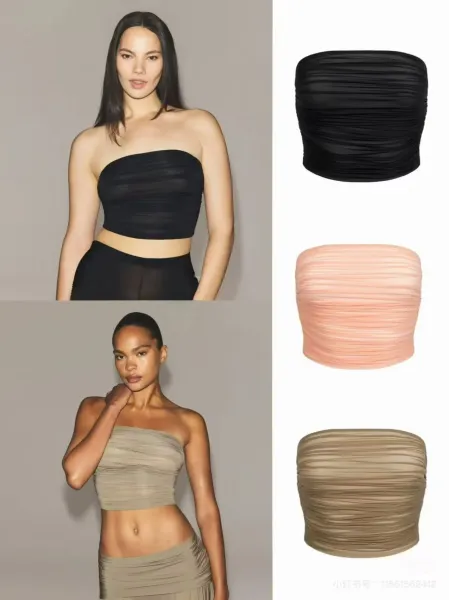 Design Pleated Tube Top Peach - 2