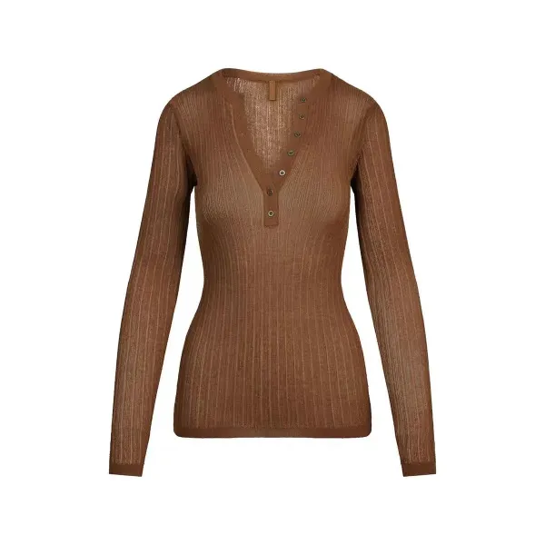 Design Ribbed Henley Sweater Dusty Rose - 7