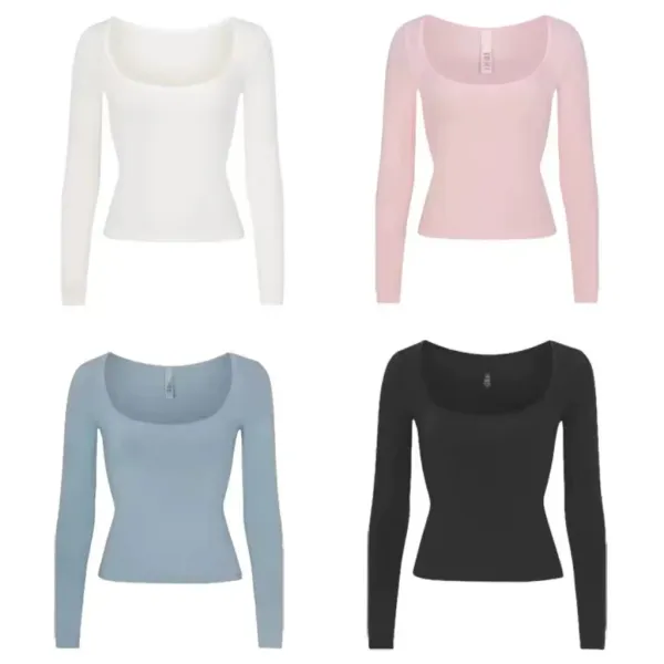 Design Square Neck Long Sleeve Crop Top in Dusty Blue - 2