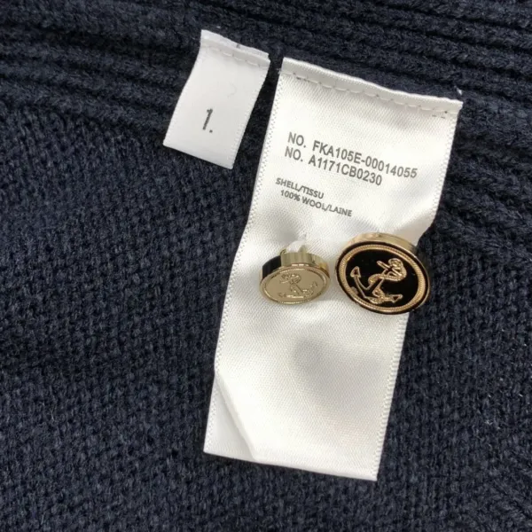 Thom Browne Navy Ribbed Cardigan with Gold Buttons and Signature Stripe - 9