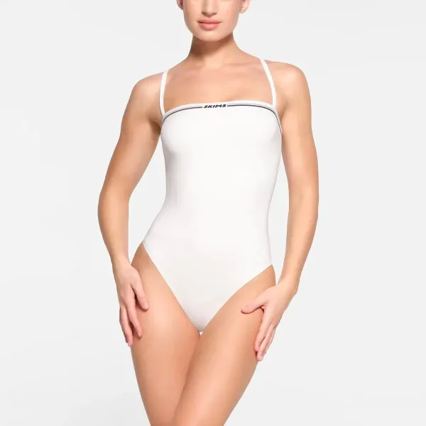 Skims Logo Trim White One-Piece Swimsuit - 5
