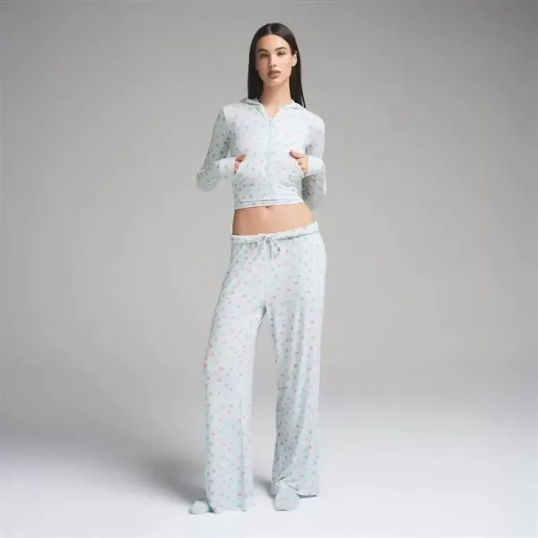 Design Heart Print Wide-Leg Pajama Pants White - 5