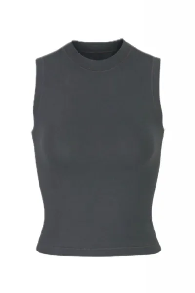 Design High-Neck Sleeveless Crop Top White Vest-Top - 11