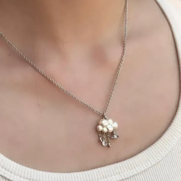 Vivienne Westwood Orb Cloud Pearl Necklace Silver - 5