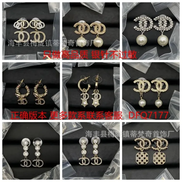 Chanel-Inspired Bow CC Pendant Earrings Black and Clear Crystal Earrings - 6