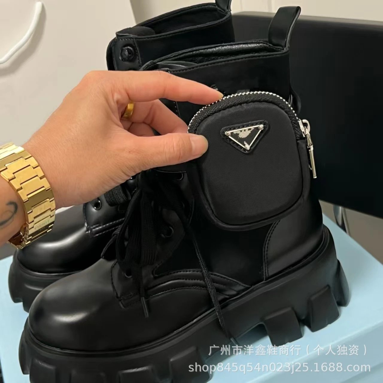Prada Cleated Loafers Black Patent Leather Chunky Platform Loafers - 15