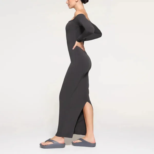 Off-White Off-Shoulder Long Sleeve Midi Dress Pink - 5
