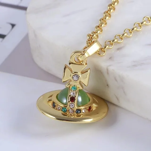 Unbranded Jewelry Saturn Orb Pendant Necklace with Cross Detail product detail image 4