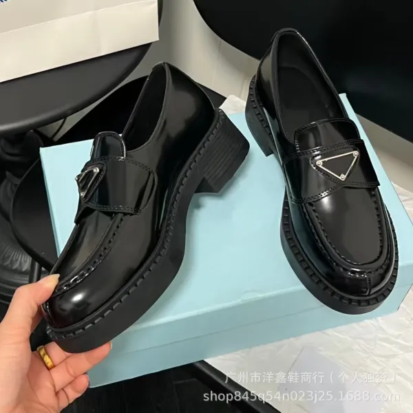 Prada Cleated Loafers Black Patent Leather Chunky Platform Loafers - 30