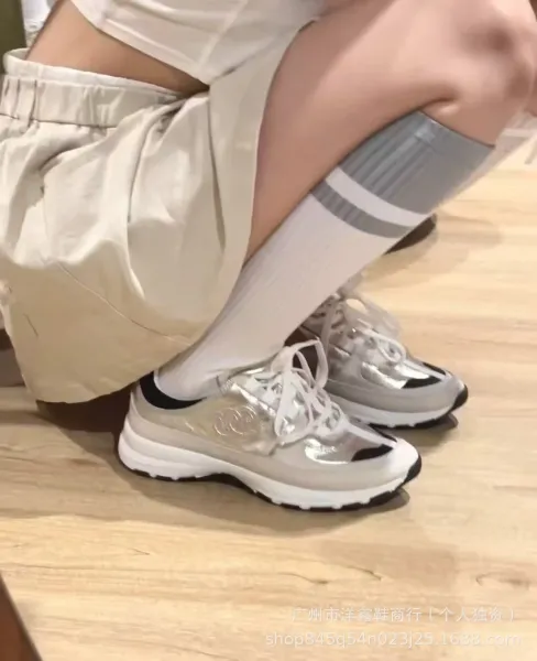 Chanel CC Logo Chunky Sneakers Gold Pink Beige Multicolor Sneakers - 2