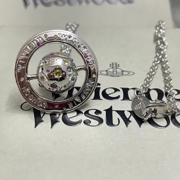 Vivienne Westwood Orb Pendant Necklace Multicolor Crystal-Embellished Silver Necklace - 4