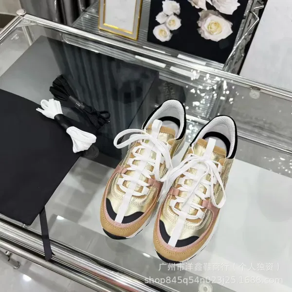 Chanel CC Logo Chunky Sneakers Gold Pink Beige Multicolor Sneakers - 27