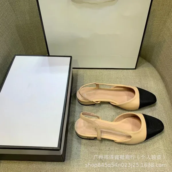 Chanel-inspired Two-Tone Block Heel Pumps Beige and Black Leather Shoes - 10