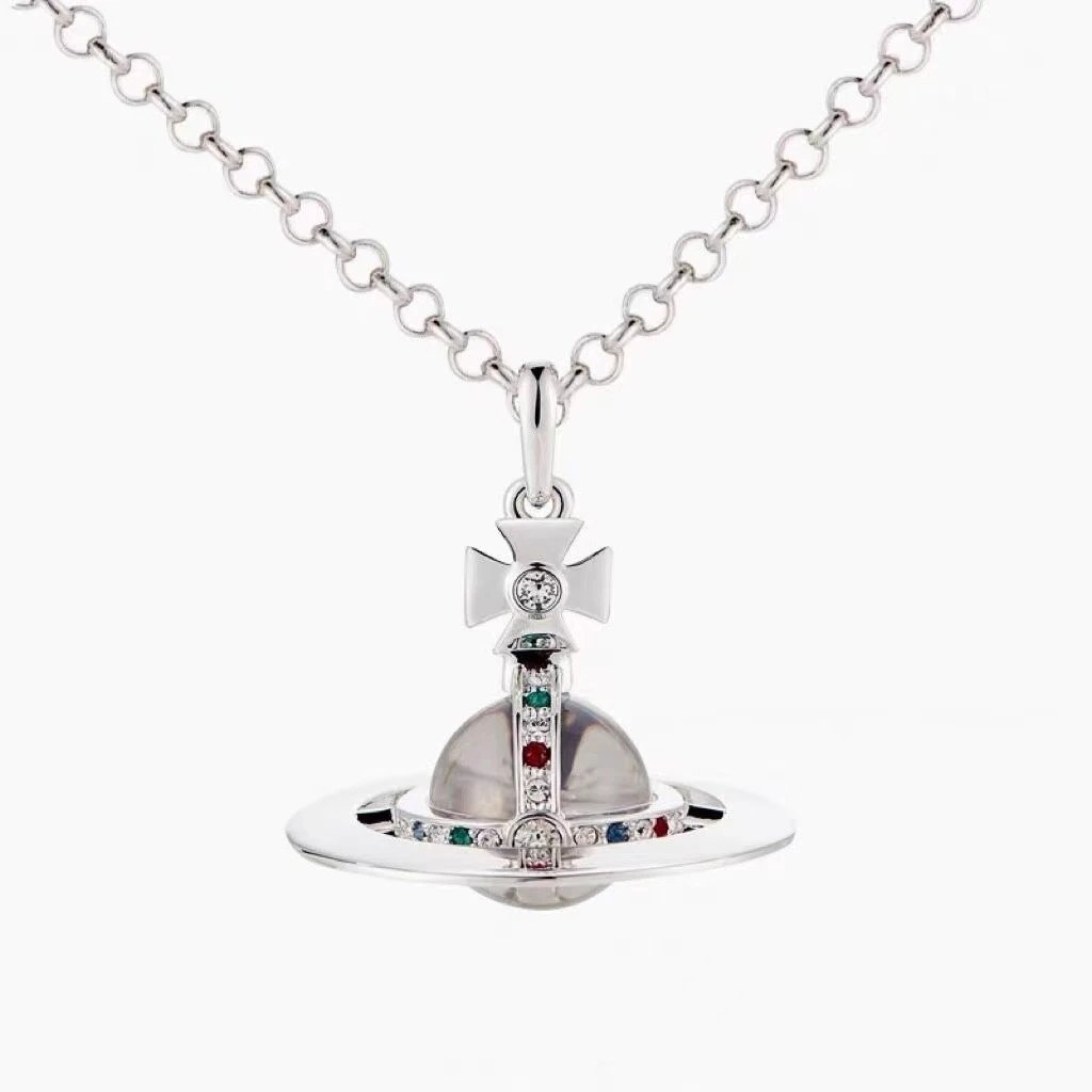Unbranded Jewelry Saturn Orb Pendant Necklace with Cross Detail image 5