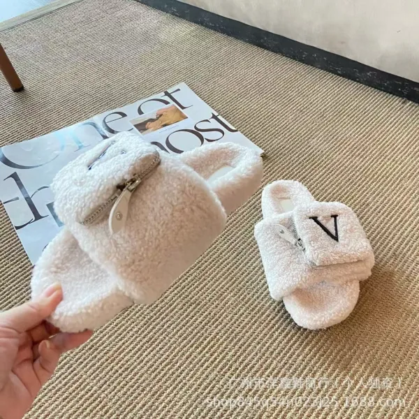Valentino Garavani VLogo Shearling Slippers Brown - 6