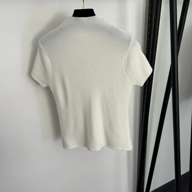 Unbranded Knitwear Pearl-Embellished Mock-Neck Short-Sleeve Knit Top product detail image 8