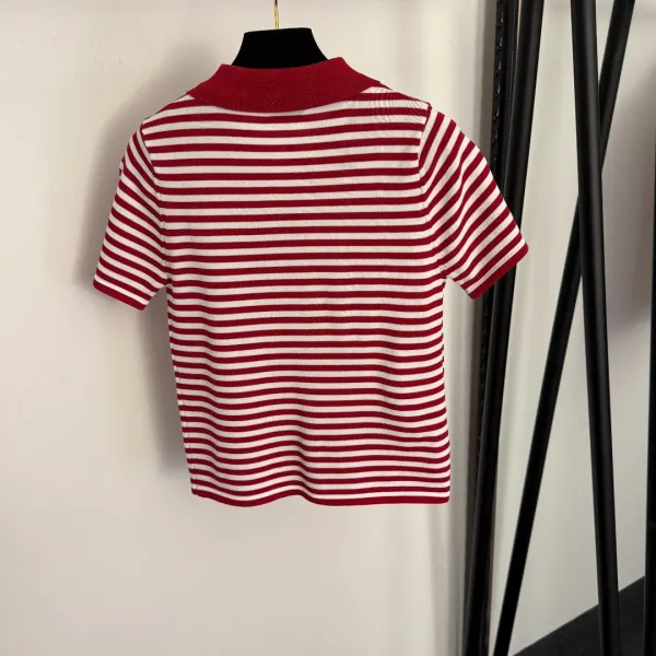 Miu Miu Striped Knit Polo Yellow and White - 9