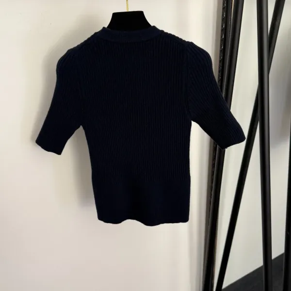 Miu Miu Ribbed Knit Short-Sleeve Sweater Navy - 5