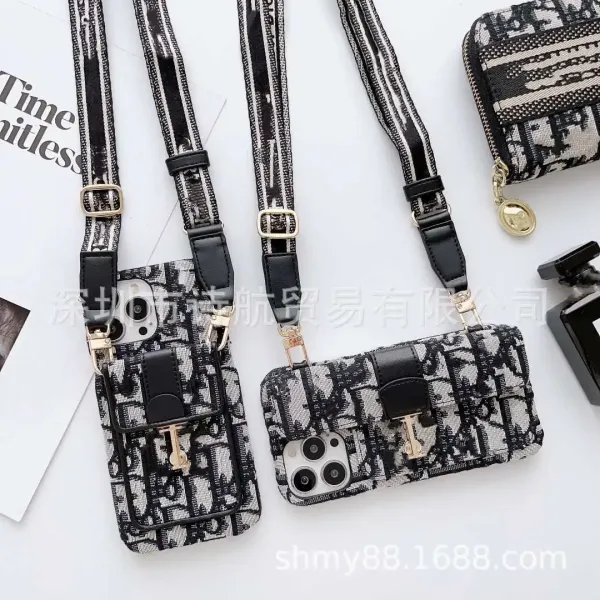 Dior Oblique Print Crossbody Phone Case with Strap Black Multicolor - 2