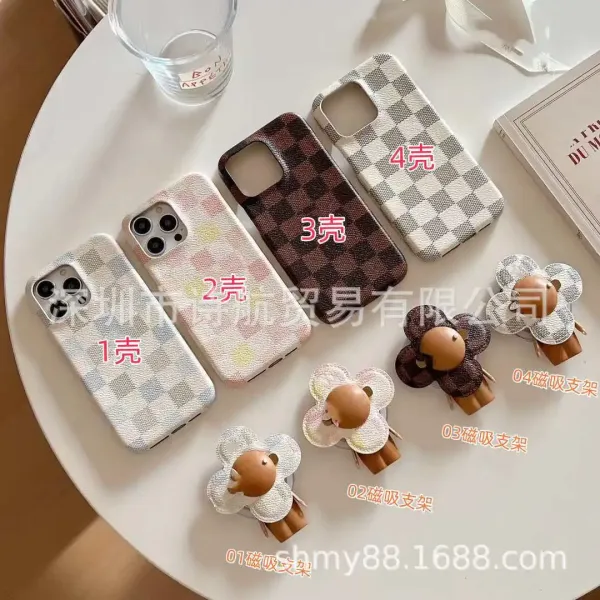 Custom Printed Phone Case with 3D Bunny Charm Pastel Checkered Phone-Case - 4
