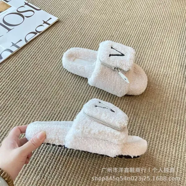 Valentino Garavani VLogo Shearling Slippers Brown - 7