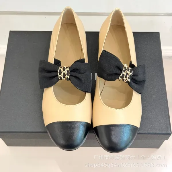 Chanel-inspired Two-Tone Bow Loafers Beige and Black Flat Shoes - 16