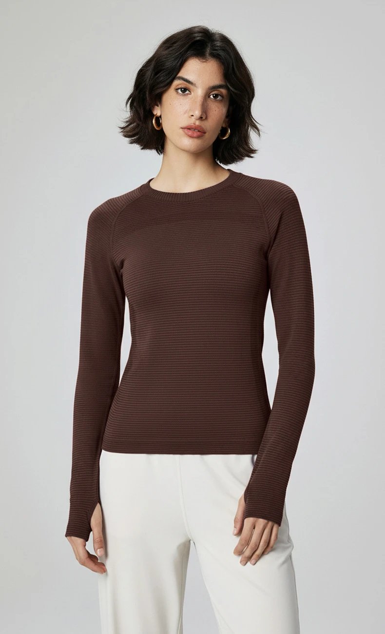 Creora Steamed Coffee Ribbed Base-Layer Top - 14