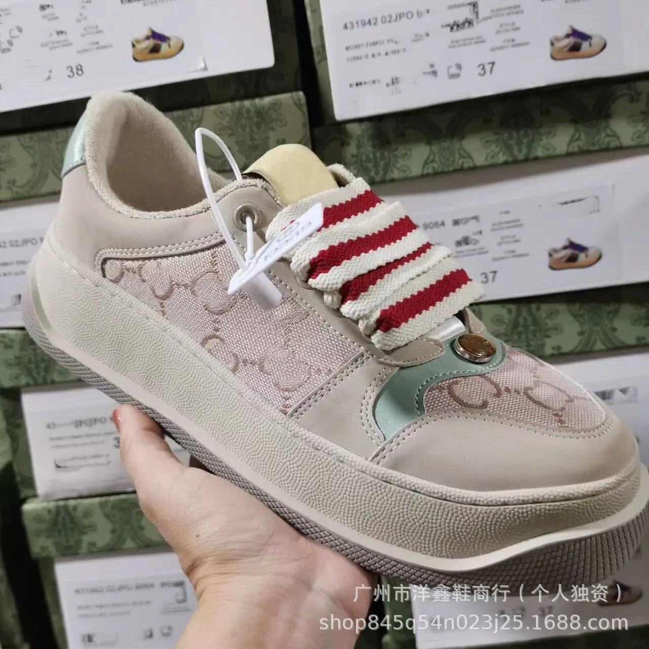 Gucci Rhyton Sneakers Black Red Striped Velcro Chunky Sneakers - 8