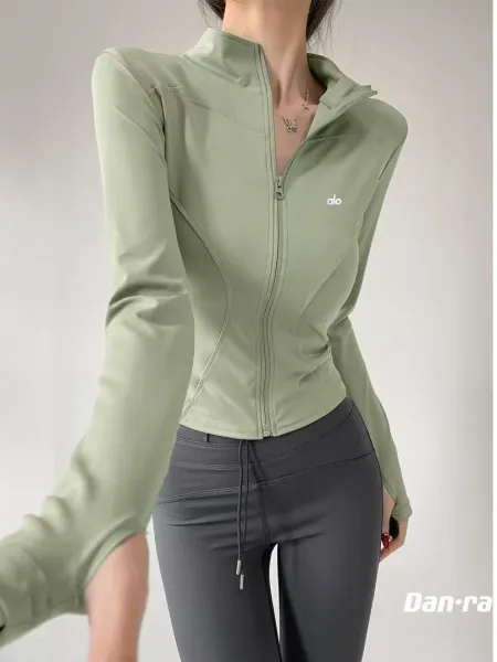 Alo Yoga Studio Zip-Up Long Sleeve White Activewear Top - 3