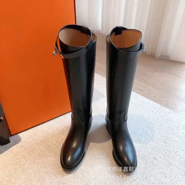 Hermès Chelsea Boots Black Leather Knee-High Boots - 9