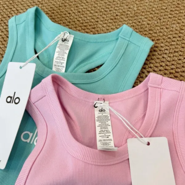 Alo Yoga Ribbed Crop Tank Top in Pink, Blue, White, Yellow, Black, and Gray - 5