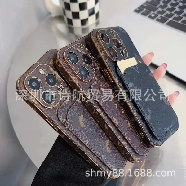 Luxury-Style Leather Texture Phone Case with Gold Trim Black Phone-Case - 5