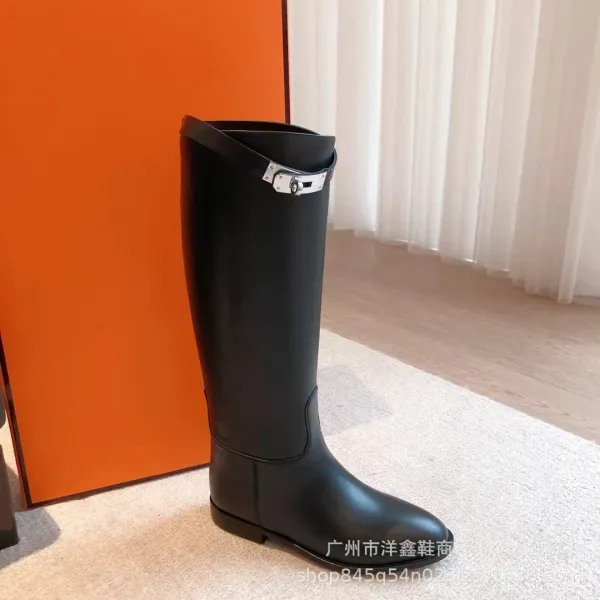 Hermès Chelsea Boots Black Leather Knee-High Boots - 13