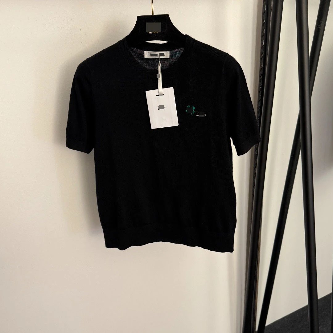 Dior Men's Black Knit T-Shirt with Clover Logo - 4