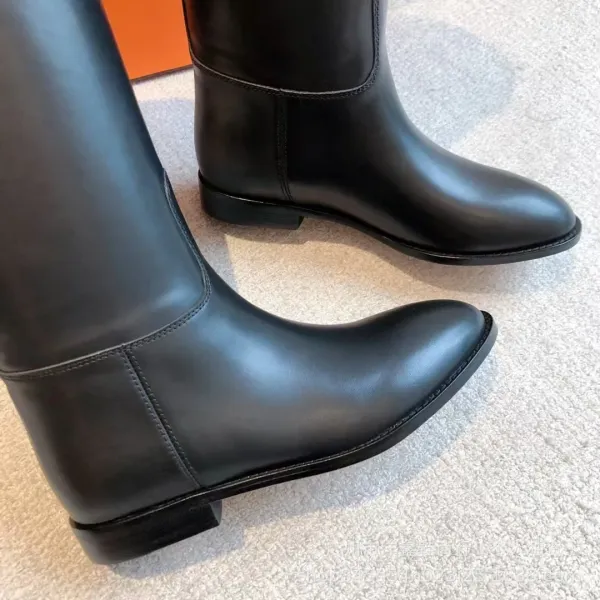 Hermès Chelsea Boots Black Leather Knee-High Boots - 15